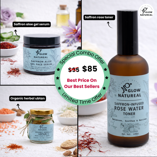 Saffron Glowing Skin Combo (Saffron Rose Toner + Saffron Aloe Serum + Herbal Ubtan) - 7