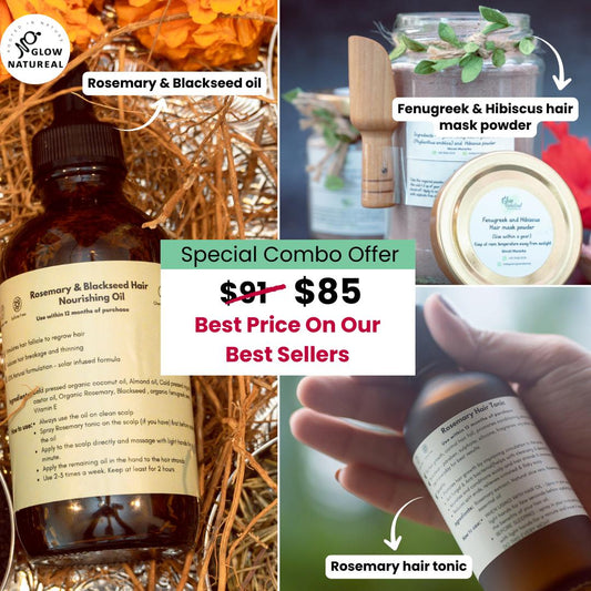 Hair Fall Control Combo (Rosemary & Blackseed Oil + Fenugreek & Hibiscus Mask Powder + Rosemary Hair Tonic)