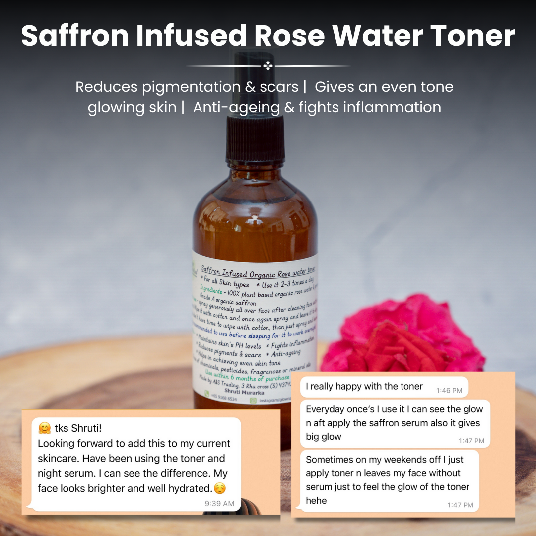 Saffron infused organic rose water toner