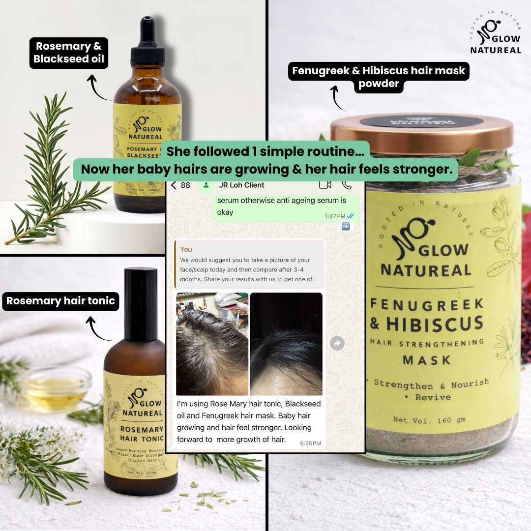 Hair Fall Control Combo (Rosemary & Blackseed Oil + Fenugreek & Hibiscus Mask Powder + Rosemary Hair Tonic) - 9