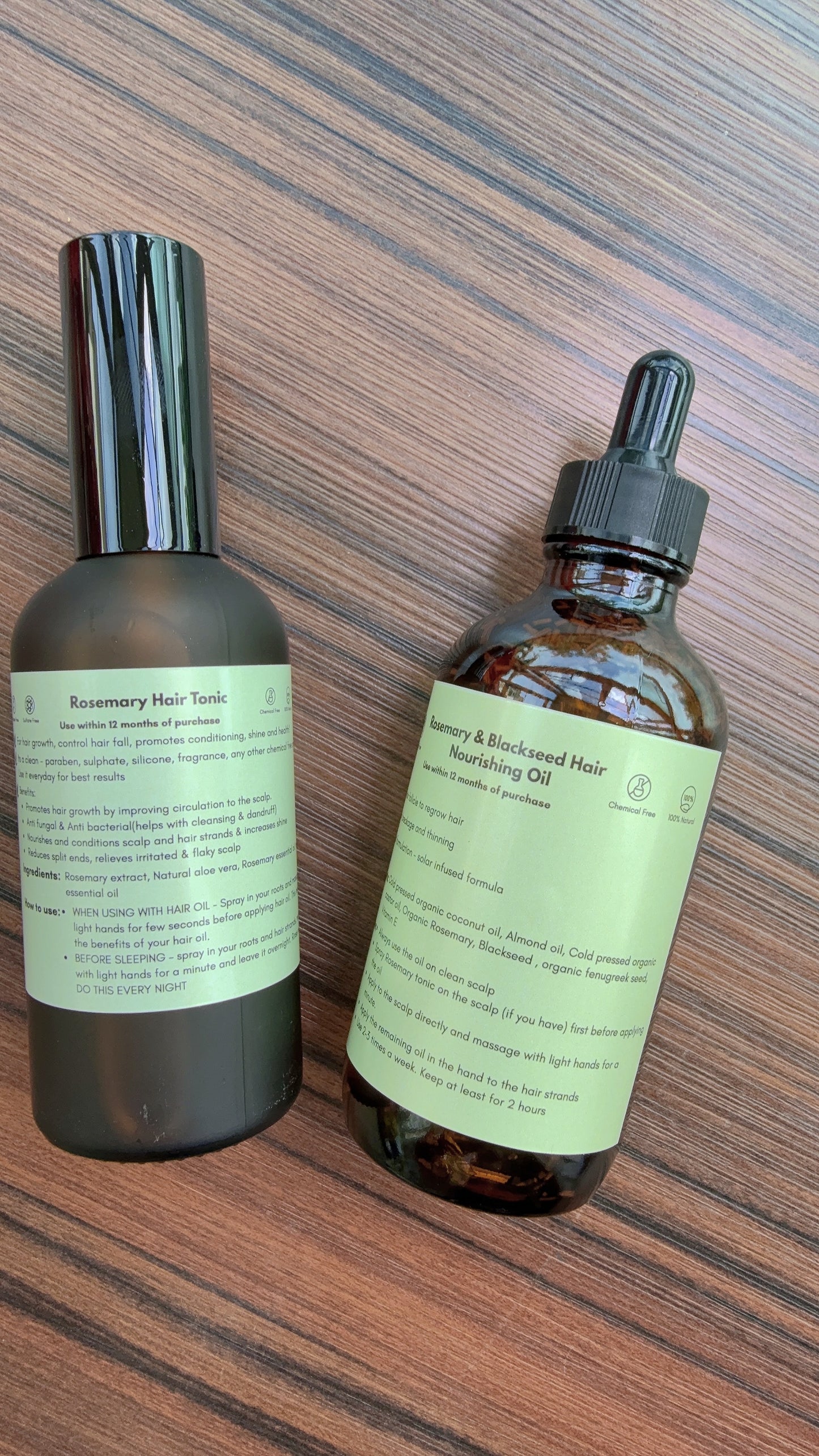Rosemary Duo - Rosemary Hair Tonic + Rosemary & Blackseed hair nourishing oil