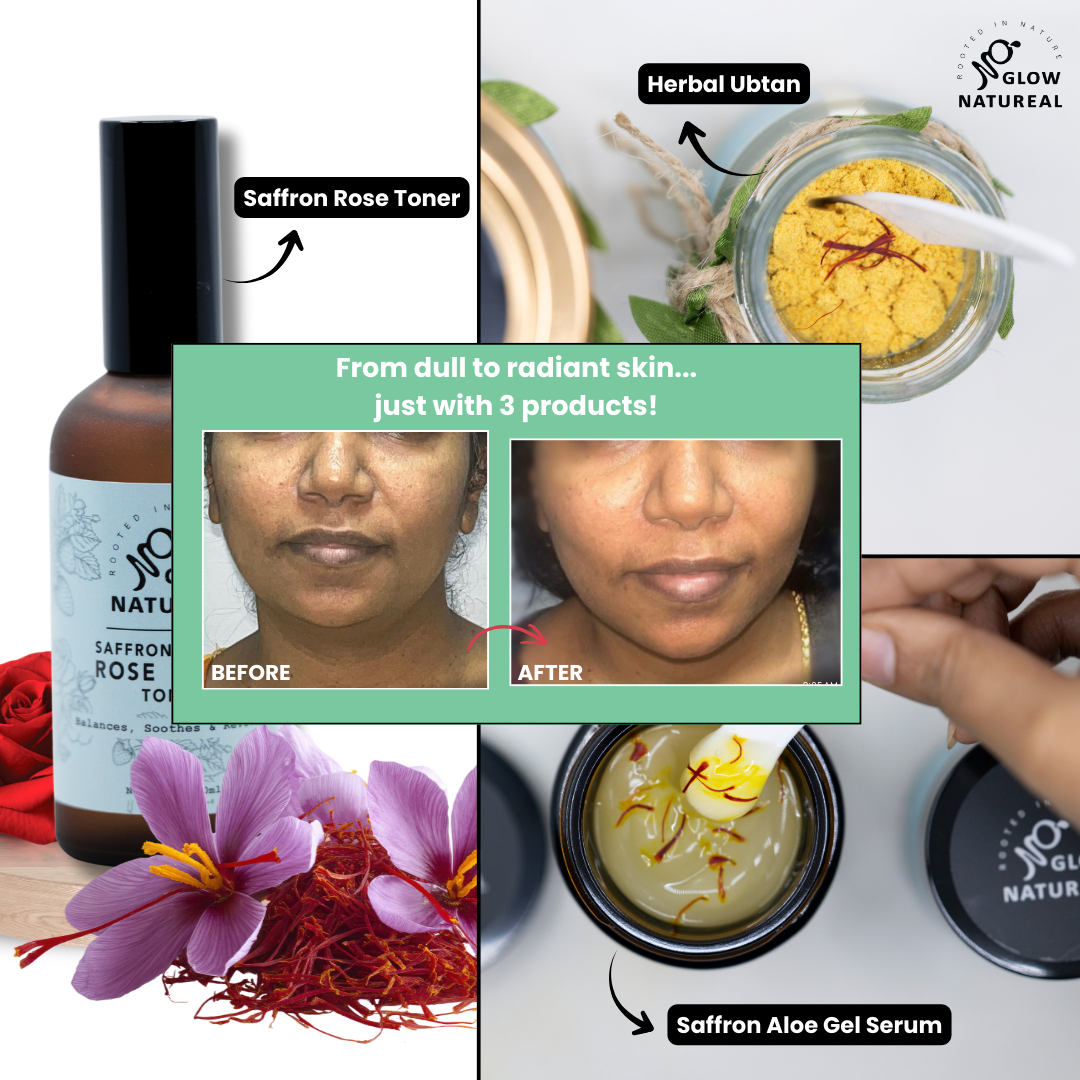 Saffron Glowing Skin Combo (Saffron Rose Toner + Saffron Aloe Serum + Herbal Ubtan) - 7