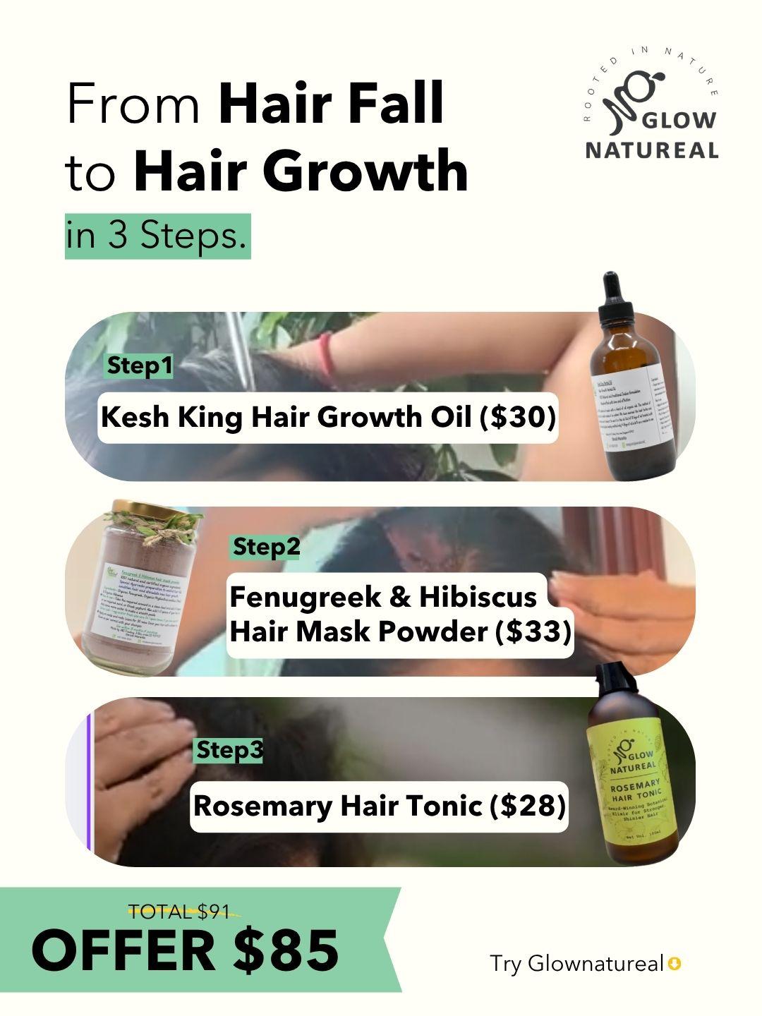Hair Growth Combo (Kesh King Hair Oil + Fenugreek & Hibiscus Hair Mask + Rosemary Hair Tonic)