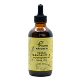 GlowNatureal herbal hair oil in an amber glass dropper bottle for dandruff treatment and scalp nourishment.
